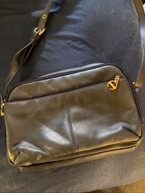 Classic Navy Blue Leather Crossbody Bag - Men